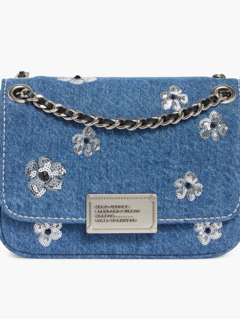 Marc Jacobs Blue Denim Floral Sequin Shoulder Bag Crossbody Purse New NWT